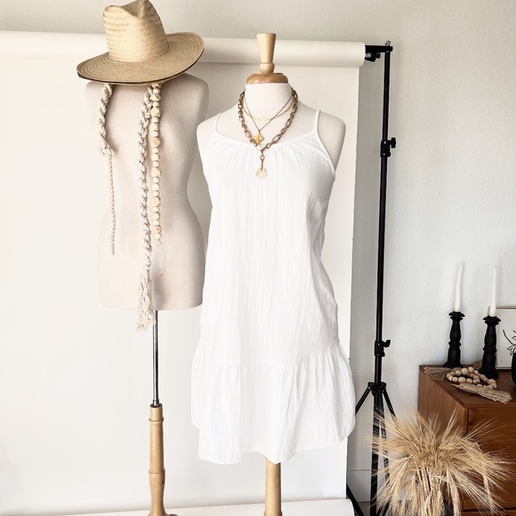 Revolt Society Dresses & Skirts - WHITE DROP WAIST LINEN BLEND DRESS